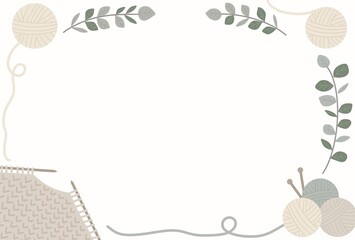 毛糸と毛玉のフレームポストカード