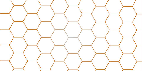 Seamless white geometric hexagon pattern on light orange background. Simple abstract background. Abstract 3D rendering of a textured surface composed of numerous white hexagons. Simple background.