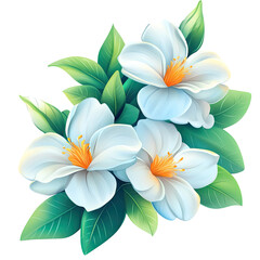 Fototapeta premium White flowers with orange centers, surrounded by lush leaves