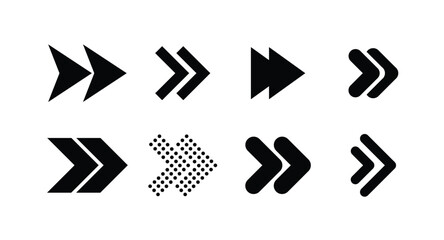 Arrows big black icon set. left arrow collection different arrows sign. chalked arrows, check marks. Collection of various black arrow designs pointing right on a white background vector art, vector.