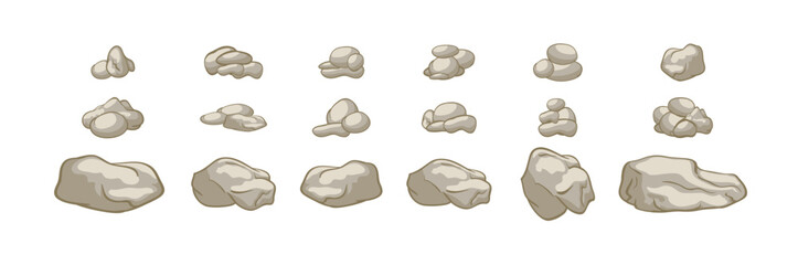 Rocks are used to create a drawing outline, with isolated stones forming line arts and mountain boulders serving as a sketch, while hand-drawn groups of rubble and ruins form an outline template.
