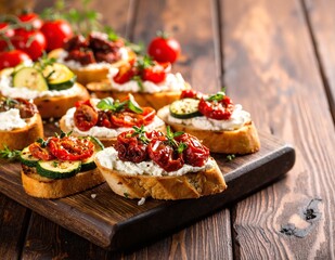 A rustic wooden cutting board with a rich grain pattern, featuring a smooth surface, ideal for chopping vegetables or serving cheese and charcuterie.