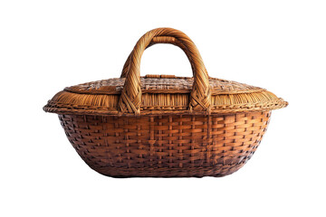 Fototapeta premium Woven basket with lid, arched handle. Rustic charm.