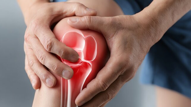 A close-up image depicting a person holding their knee, indicating pain or discomfort. This image explores themes of injury and the physical impact of knee issues. - Powered by Adobe