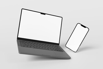 Smartphone and Laptop Mockup, Isolated on a Gray Background. Perfect for an attractive and modern presentation.