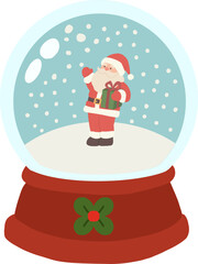 Snow Globe Santa Claus Illustration Flat Minimalist Style