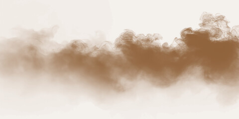 Dust sand soil smoke cloud particles isolated on transparent white background. Brown sandstorm smog sand dust explosion rising. Design elements for Compositing, covering, overlay, PNG