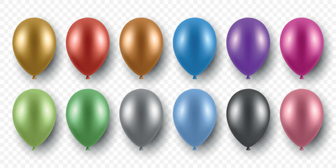 Vector 3d Realistic Foil Metallic Colorful Balloons Set. Realistic Party Balloons, Isolated. Colorful Birthday Balloons Set. Helium Balloon for Celebration, Festive Decor, Event Design