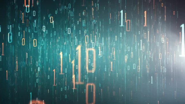 Digital binary code background animation data stream technology cyber security