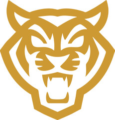 Tiger head, Stylized gold tiger emblem suitable for branding, sports teams, or corporate logos.