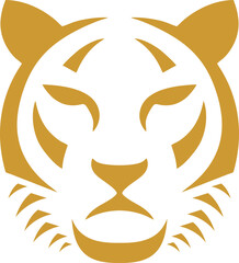 Tiger head, Minimalist tiger face icon suitable for branding, logos, and wildlife conservation campaigns.