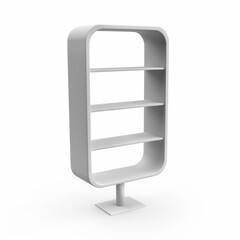 Modern Rounded Rectangular Display Shelf. Supermarket Promotional Display Rack. Empty Product Display. PDQ. Point Of Sale. Unique Style Floor Stand Display. 3D Render Illustration.