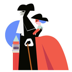 Venetian couple at the Carnival isolated on white backgroun