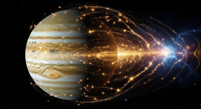 Cosmic Data Flow Around Jupiter Digital Connectivity Abstract Art