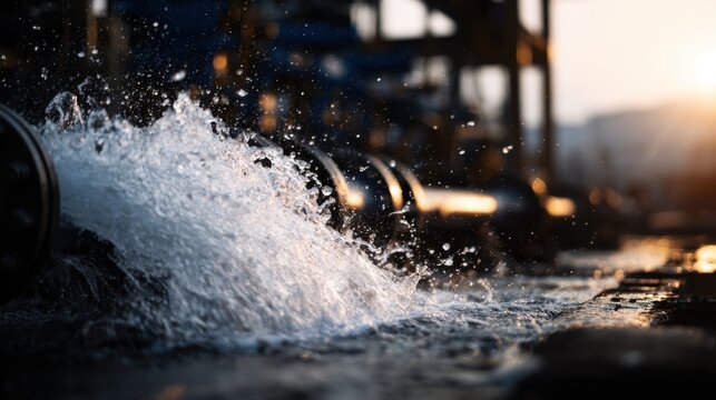 Large Industrial Water Pump Releasing Strong Stream of Water