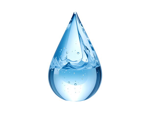 Transparent, stylized water droplet against a black background, inside with liquid