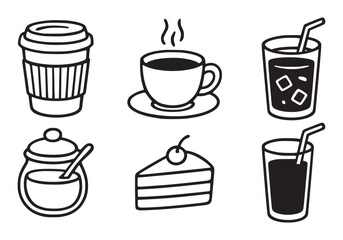 Cafe Drinks and Desserts Line Art Icons