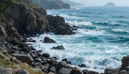 waves crashing on rocks