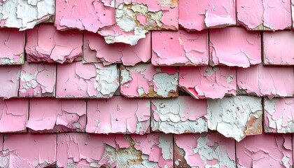 Pink, peeling wooden shingles