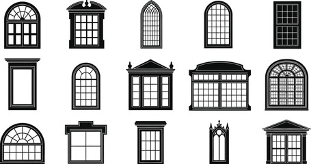 Collection of window icons isolated on white background for design use