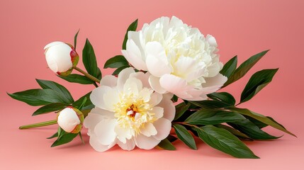 Obraz premium Elegant Arrangement of White Peonies on Soft Pink Background