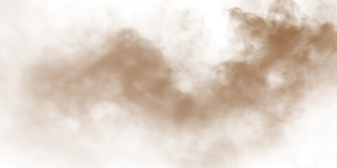 Dust sand soil smoke cloud particles isolated on transparent white background. Brown sandstorm smog sand dust explosion rising. Design elements for Compositing, covering, overlay, PNG