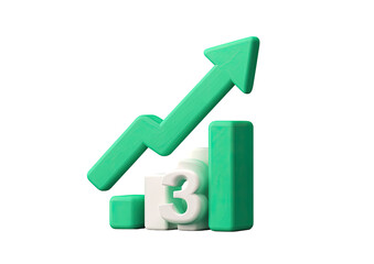 3D rendering of a green upward arrow and bar graph, suggesting growth and success on a black background