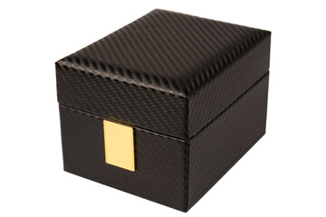 Black empty box covered with red velvet isolated on a white background.