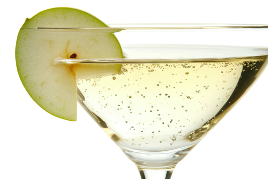 Martini with apple slice garnishing the drink