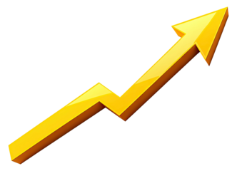 3D golden arrow pointing upwards on a black background