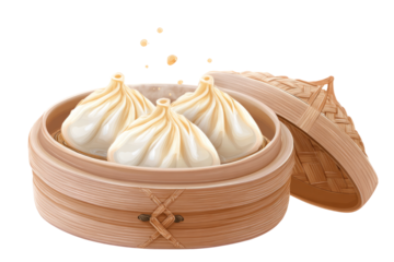 Steamed bao bun in bamboo steamer