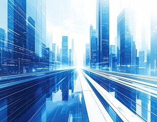 Blue city, motion blur, abstract