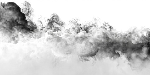 Naklejka premium Gray smoke forms soft waves in the air, dissipating and fading into the transparent background. The texture of the vapor adds depth and motion. PNG background