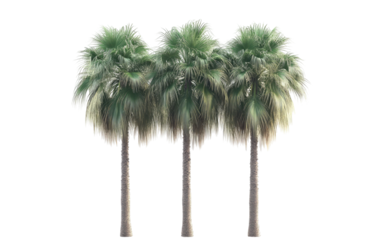 Trio of palm trees against a stark, dark backdrop