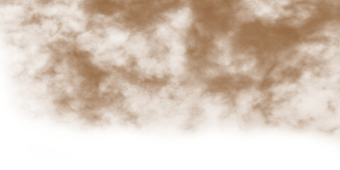 Dust sand soil smoke cloud particles isolated on transparent white background. Brown sandstorm smog sand dust explosion rising. Design elements for Compositing, covering, overlay, PNG