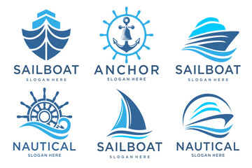 Ship logo, nautical sailing boat icon design . vector illustration