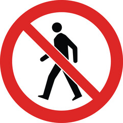 Red circle with diagonal line and black pedestrian silhouette no walking sign symbol