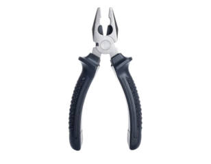 A pair of metal pliers with ergonomic rubber grips, designed for precise gripping and cutting tasks.