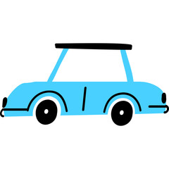 Simple Cartoon Blue Car With Black Roof And Wheels On White Background Isolated Vector Illustration