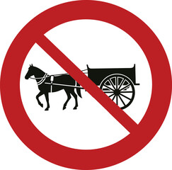 Red prohibition sign with black horse and cart silhouette carriage
