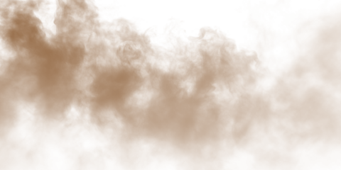 Dust sand soil smoke cloud particles isolated on transparent white background. Brown sandstorm smog sand dust explosion rising. Design elements for Compositing, covering, overlay, PNG