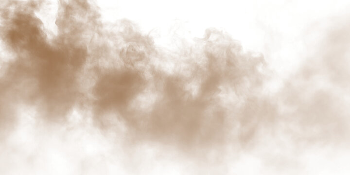 Dust sand soil smoke cloud particles isolated on transparent white background. Brown sandstorm smog sand dust explosion rising. Design elements for Compositing, covering, overlay, PNG
