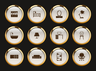 furniture gold rimmed vector icons. furniture icon set for web, mobile apps, ui design and print