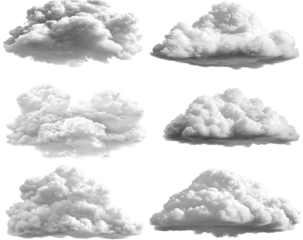 Fluffy cloud collection on transparent background