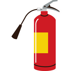 Red and yellow fire extinguisher safety equipment for emergency response and fire prevention with clear handle and hose on white background no background details