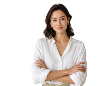 Confident businesswoman portrait arms crossed smile, isolated transparent Background - Powered by Adobe