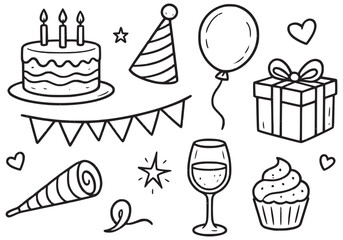 Hand-Drawn Celebration and Party Doodle Elements Hand-Drawn Dessert Pattern | Cute Bakery Food Outline Seamless Background
