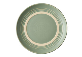 Isolated green ceramic plate, decorative tableware for dining, kitchen accessory, dishware