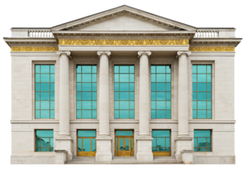 Isolated Facade of classical building with columns, large windows, and classical architectural design