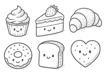 Cute Kawaii Bakery Treats Collection with Smiling Faces
